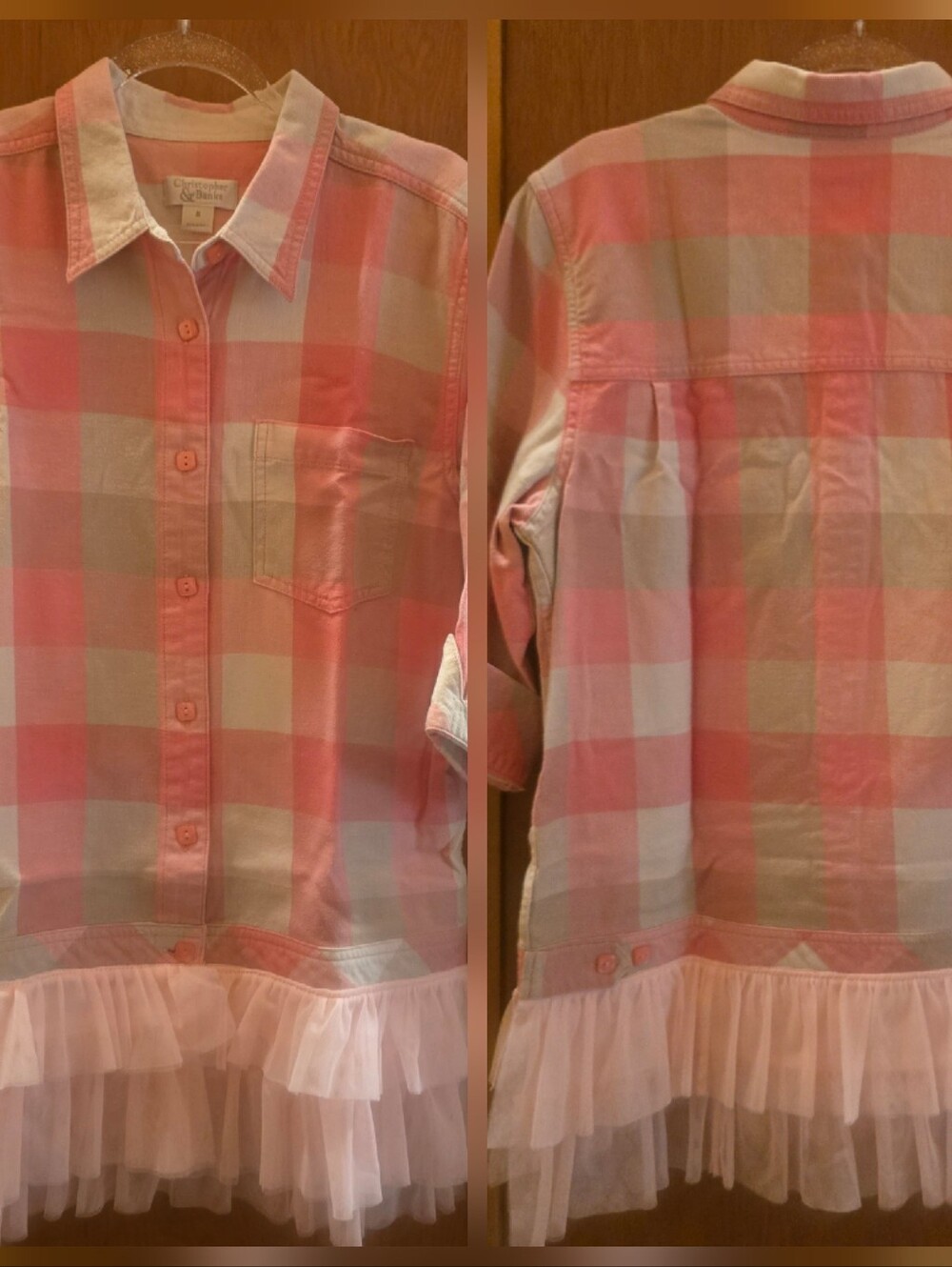 New no tags christopher & banks womens small 100% cotton checkered tutu shirt